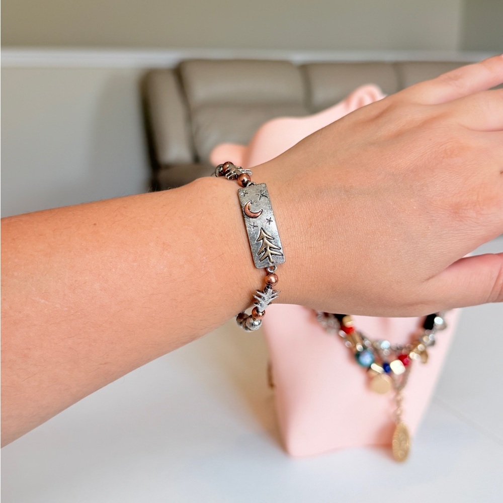 Silver-Tone Moon & Tree Beaded Bracelet - Women's Jewelry